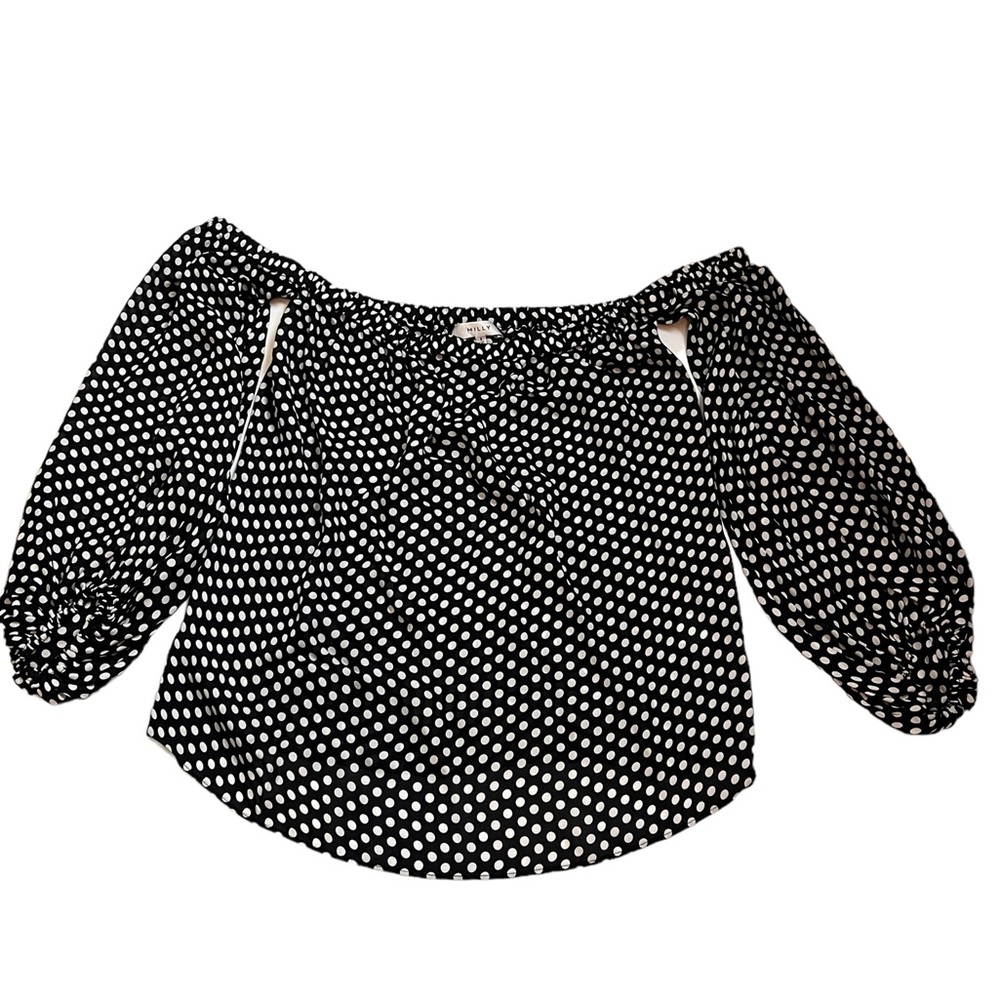 Milly Silk Black & White Off Shoulder Silk Blouse Size S